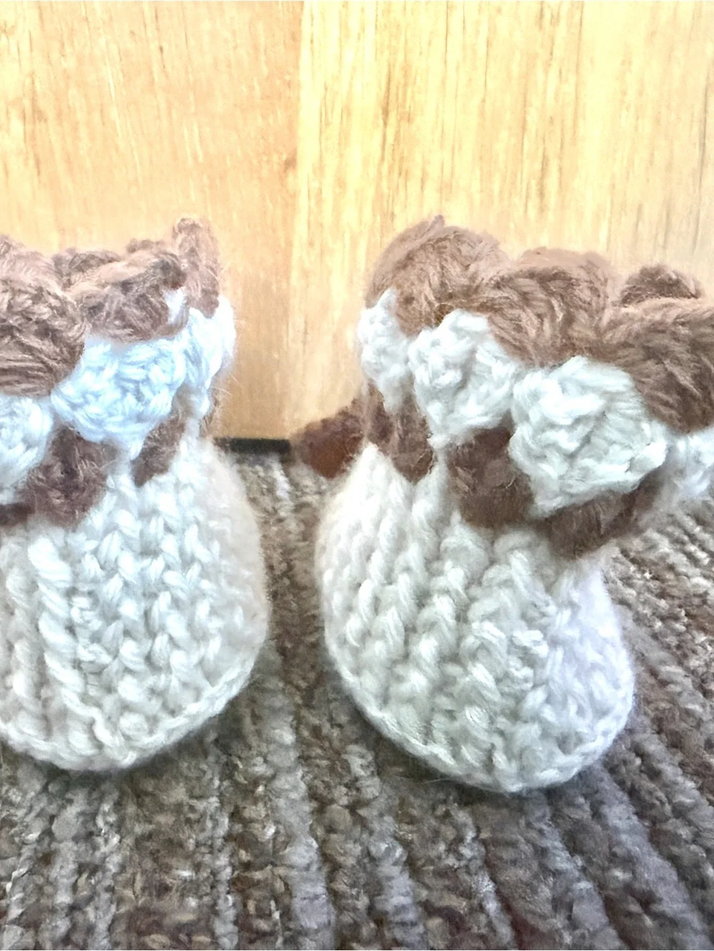 Peruvian Hand-Knitted Baby Booties in White and Brown